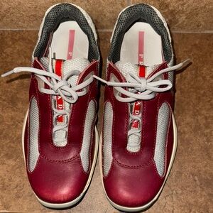 Prada Burgundy and Gray Sneakers